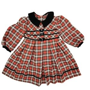 VTG Bonnie Jean Girls Long Sleeve  Plaid Dress Size 3T Bows